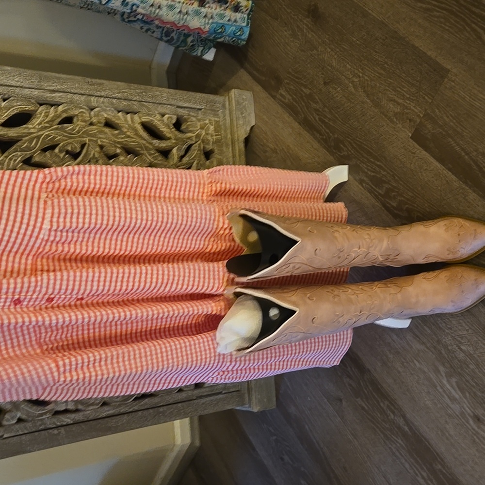 Promesa Red/Pink and White Gingham  Maxi Searsucker Dress New - Picture 10 of 17